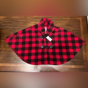 Toddler Red and Black Plaid Cape with Toggle‎ Closures